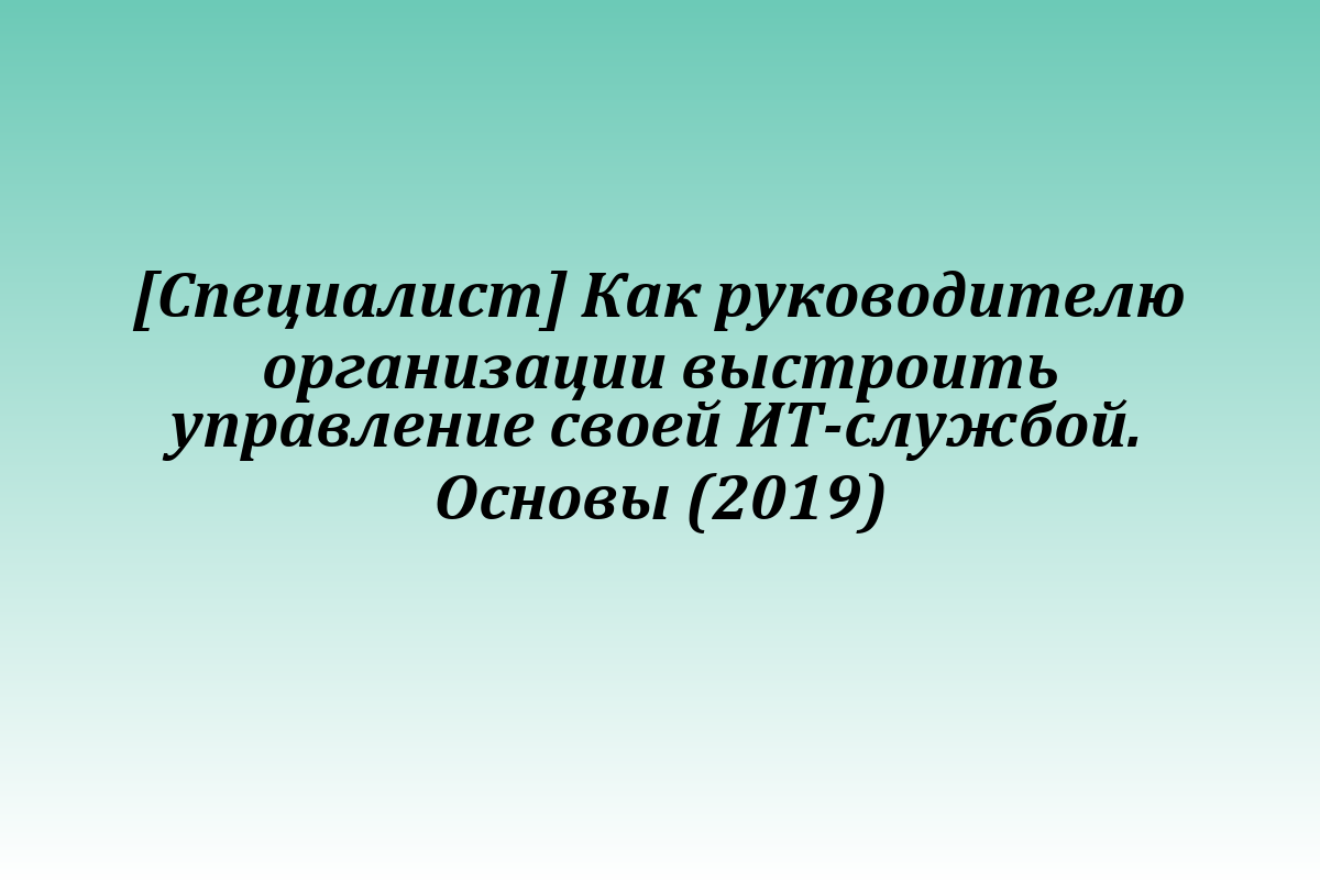 [Специалист] Как руководителю организации выстроить управление своей ИТ-службой. Основы (2019)