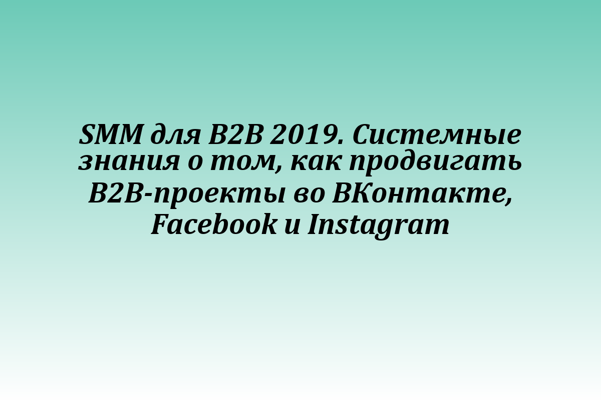 SMM для B2B 2019. Системные знания о том, как продвигать B2B-проекты во ВКонтакте, Facebook и Instagram